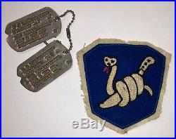 RARE Early WWII US Army 158th Regimental Combat Team Bushmaster Patch & Dogtags
