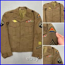 RARE WWII U. S. Army Ike Jacket 7th Army Patch Technician 5th Grade Ribbons