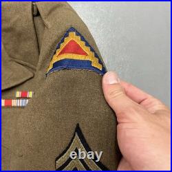 RARE WWII U. S. Army Ike Jacket 7th Army Patch Technician 5th Grade Ribbons
