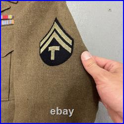 RARE WWII U. S. Army Ike Jacket 7th Army Patch Technician 5th Grade Ribbons