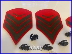 Red WWII 1940s Felt US Military Patches Pins Army Rifles Sargent Sergeant Lot