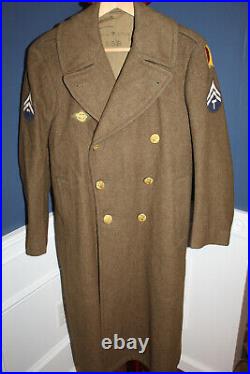 Scarce Original WW2 U. S. Army Panama Canal Patched OD Wool Overcoat 1942 d