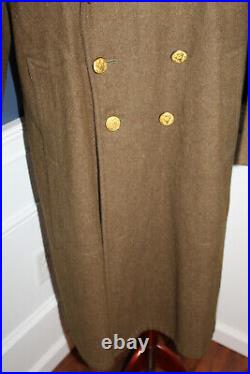 Scarce Original WW2 U. S. Army Panama Canal Patched OD Wool Overcoat 1942 d