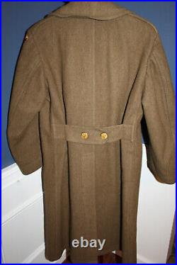 Scarce Original WW2 U. S. Army Panama Canal Patched OD Wool Overcoat 1942 d