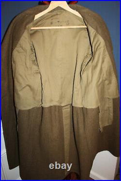 Scarce Original WW2 U. S. Army Panama Canal Patched OD Wool Overcoat 1942 d