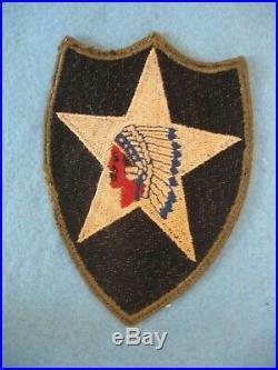 Scarce original used WWII US Army 2nd Infantry Div. OD border greenback patch