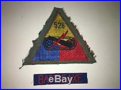 TT165 WW2 Original US Army Armored Tank Battalion Patch withtab Bevo 526th WB5