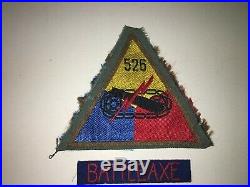 TT165 WW2 Original US Army Armored Tank Battalion Patch withtab Bevo 526th WB5