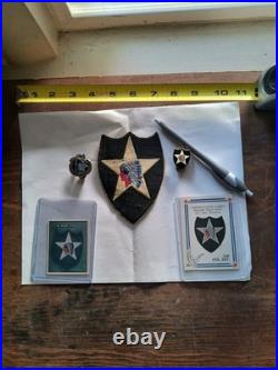 US Army 2nd Infantry Division WW2 Patch and Insignia Set with Rare Cards