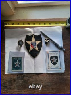 US Army 2nd Infantry Division WW2 Patch and Insignia Set with Rare Cards