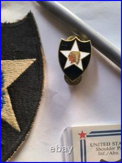 US Army 2nd Infantry Division WW2 Patch and Insignia Set with Rare Cards