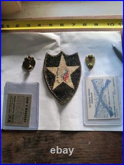 US Army 2nd Infantry Division WW2 Patch and Insignia Set with Rare Cards
