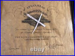 US Army 3rd Armored Division Spearhead Training Award Signed Framed 1956 15x13