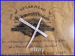 US Army 3rd Armored Division Spearhead Training Award Signed Framed 1956 15x13