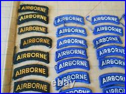 US Army AIRBORNE TAB LOT of 92! Subdued, YellowithBlack, Blue/White Vietnam WWII Vtg