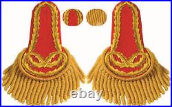 US Army Epaulette Pair Red Gold Bulion Wire French Epaulette WWII Soviet Uniform