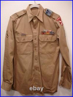 US Army WWII Korea Shirt 1946 Khaki Cotton Patches Ribbons 8th Army 14 1/2 X 33