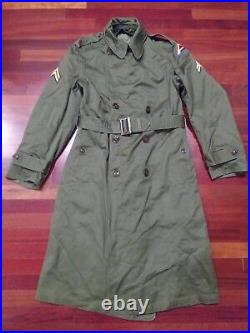 U S ARMY 7th Military GREEN Winter Field Trench Coat Jacket withPatches WW II 2