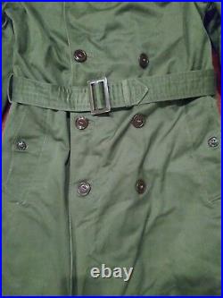 U S ARMY 7th Military GREEN Winter Field Trench Coat Jacket withPatches WW II 2