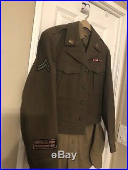 U. S Army WWII 1946 Official Photographer Uniform Ike Jacket/ Photo/ Patches/pin