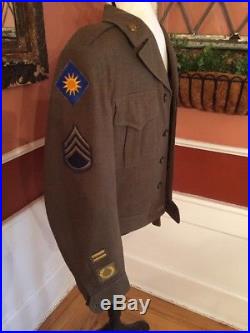 Us Army Ww2 Korean War Ike Jacket Service Crop 36l Uniform Wool Patches Pins