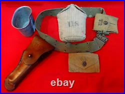 Us Army Ww II Belt Colt Auto 45 Holster Mag Pouch & 1st Aid + 1943 Canteen + Cup