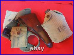 Us Army Ww II Belt Colt Auto 45 Holster Mag Pouch & 1st Aid + 1943 Canteen + Cup