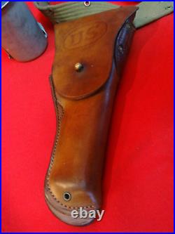 Us Army Ww II Belt Colt Auto 45 Holster Mag Pouch & 1st Aid + 1943 Canteen + Cup