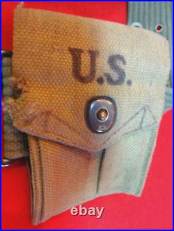 Us Army Ww II Belt Colt Auto 45 Holster Mag Pouch & 1st Aid + 1943 Canteen + Cup