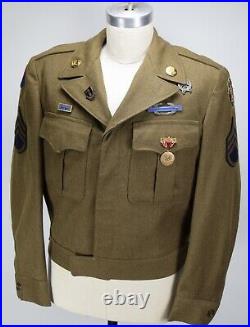 VINTAGE 1940S US ARMY WOOL IKE With MEDALS PATCH JACKET MENS 40 WWII MINT