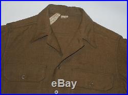 VINTAGE WWII US ARMY WOOL SHIRT WITH GAS FLAP! NICE SHAPE! SGT PATCHES 14 1/2x31