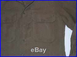 VINTAGE WWII US ARMY WOOL SHIRT WITH GAS FLAP! NICE SHAPE! SGT PATCHES 14 1/2x31