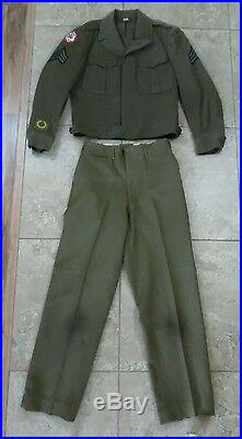 VTG WW2 US Army Uniform Ike Jacket Patches 2 Shirts & Pants USA Made Green