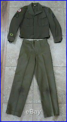 VTG WW2 US Army Uniform Ike Jacket Patches 2 Shirts & Pants USA Made Green