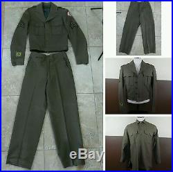 VTG WW2 US Army Uniform Sz 36 Ike Jacket Patches Pants & Shirt USA Made