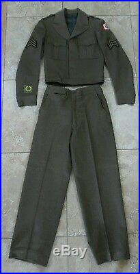 VTG WW2 US Army Uniform Sz 36 Ike Jacket Patches Pants & Shirt USA Made