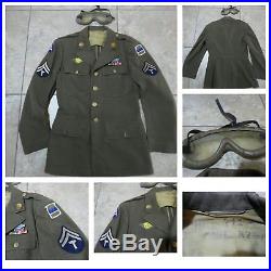 VTG WWII US ARMY UNIFORM JACKET With Patches Medals & TANKER GOGGLES Wool Sz 36 R