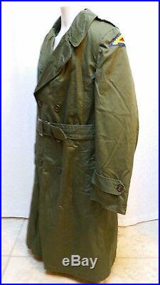 Vintage 40's WWII US ARMY TRENCH COAT JACKET with Wool Lining- 7th Army Patch -M