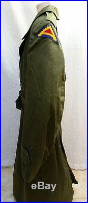 Vintage 40's WWII US ARMY TRENCH COAT JACKET with Wool Lining- 7th Army Patch -M