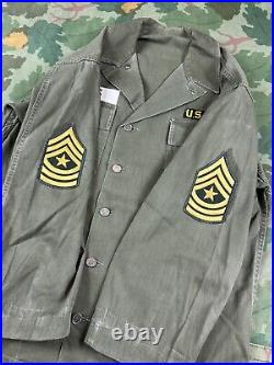 Vintage 40s M-47 US Army HBT Jacket Shirt 13 Star PATCHED SGM WWII Korean War