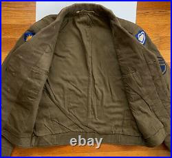 Vintage 40s WW2 US Army 1944 Green Wool Field Jacket 36R Named Patch