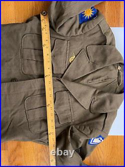 Vintage 40s WW2 US Army 1944 Green Wool Field Jacket 36R Named Patch