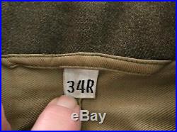 Vintage Original 1944 WWII US Army Ike Eisenhower Field O. D. Jacket 34R Patches