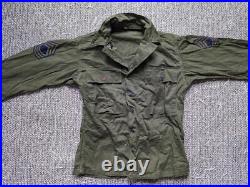 Vintage US ARMY herringbone WWII shirt jacket 38R green DENIM cotton patched S