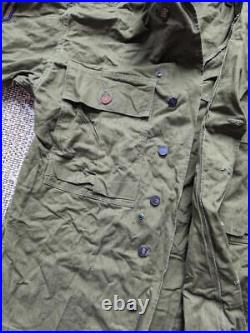 Vintage US ARMY herringbone WWII shirt jacket 38R green DENIM cotton patched S