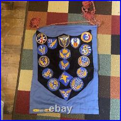 Vintage US Army Air Force Shine Of Patches Pennant Flag WW2