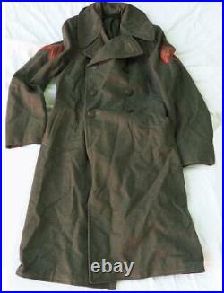 Vintage US Army Green Wool Trench Coat World War Two WWII with Patches