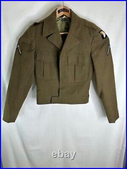 Vintage US Army WWII 1945 Jacket Field Wool Sz 34L Patches 101st Airborne Q8