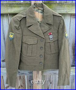 Vintage US Army WWII M-1949 Officers Ike Jacket with Patches and Medal 1949