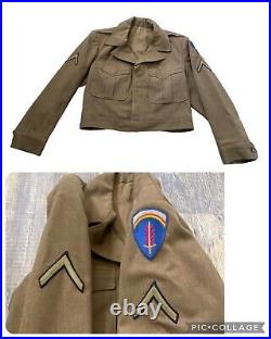 Vintage WW2 Style US Army Wool Cropped IKE Jacket Coat 50s WithPatches 42S MCM